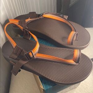 Brown and Orange Chaco Sandals